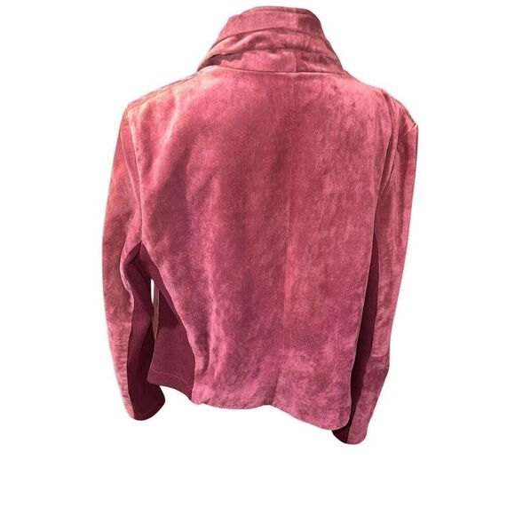 American Glamour Badgley Mischka Suede Open Front Jacket Large Burgundy - Picture 2 of 8